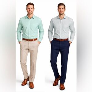 Stafford Men's Green Striped & Checkered Dress Shirt Bundle - Size: 18 Neck